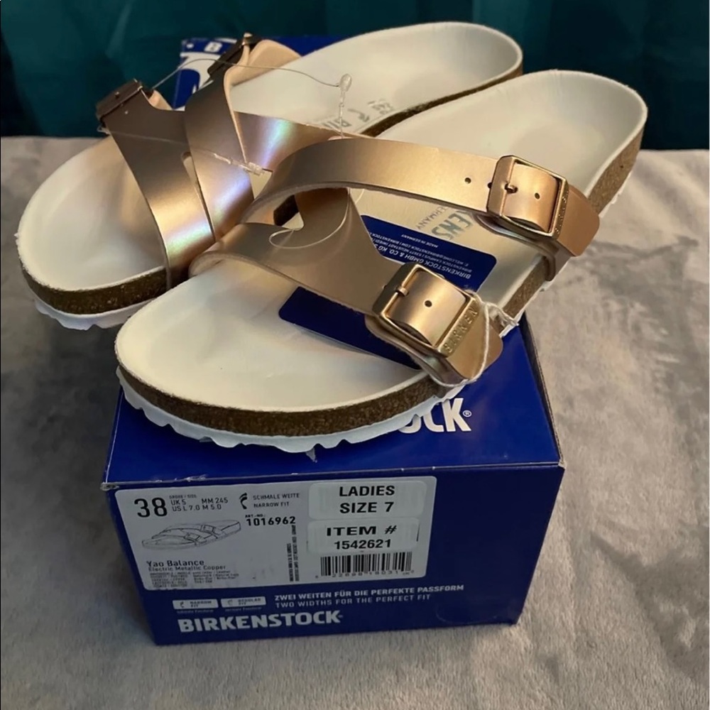 BIRKENSTOCKS YAO LUX IN ELECTRIC METALLIC COPPER